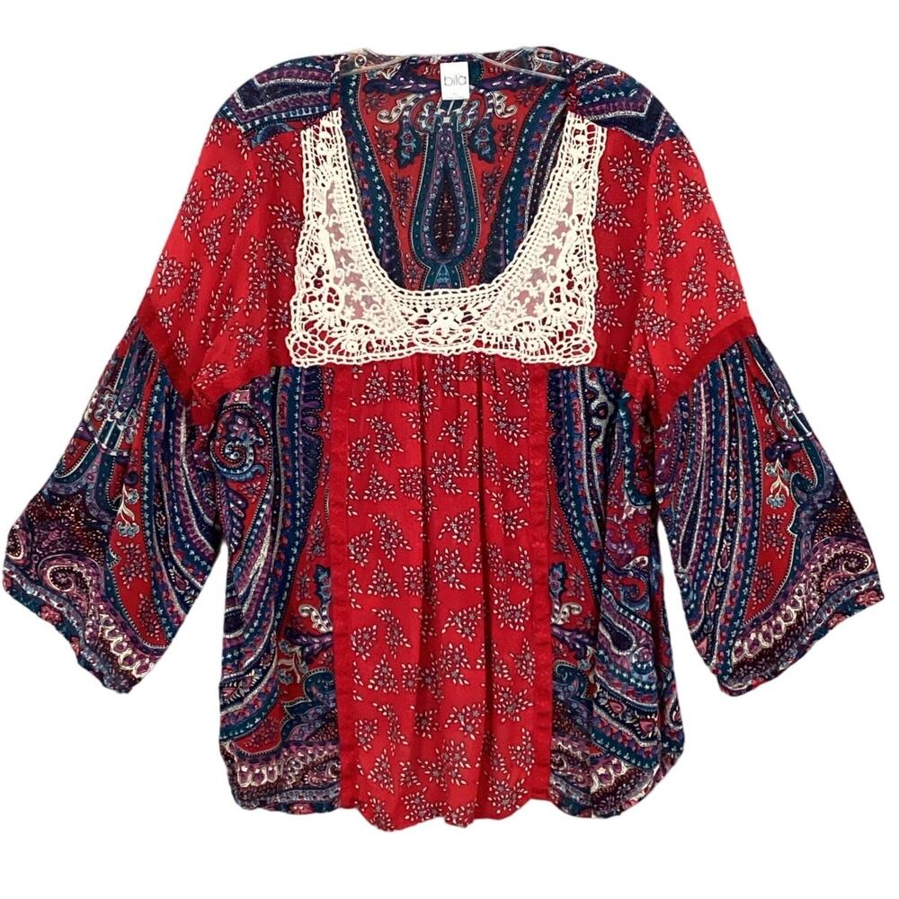 Bila Red and Blue Paisley Blouse